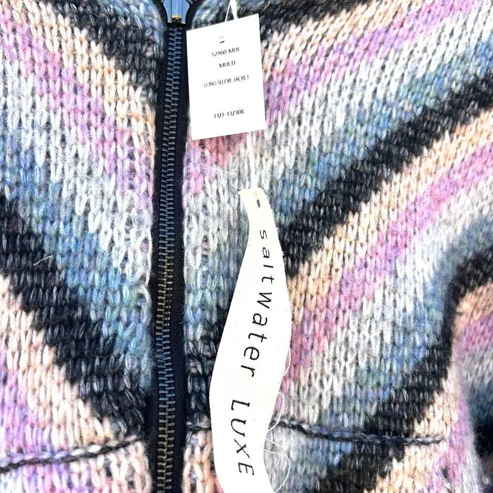 New Saltwater Luxe Carmen Jacket Multi Striped Sherpa Fleece Hoodie Small